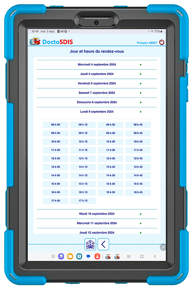 Tablette MediSAP DoctoSDIS Jour et Heure